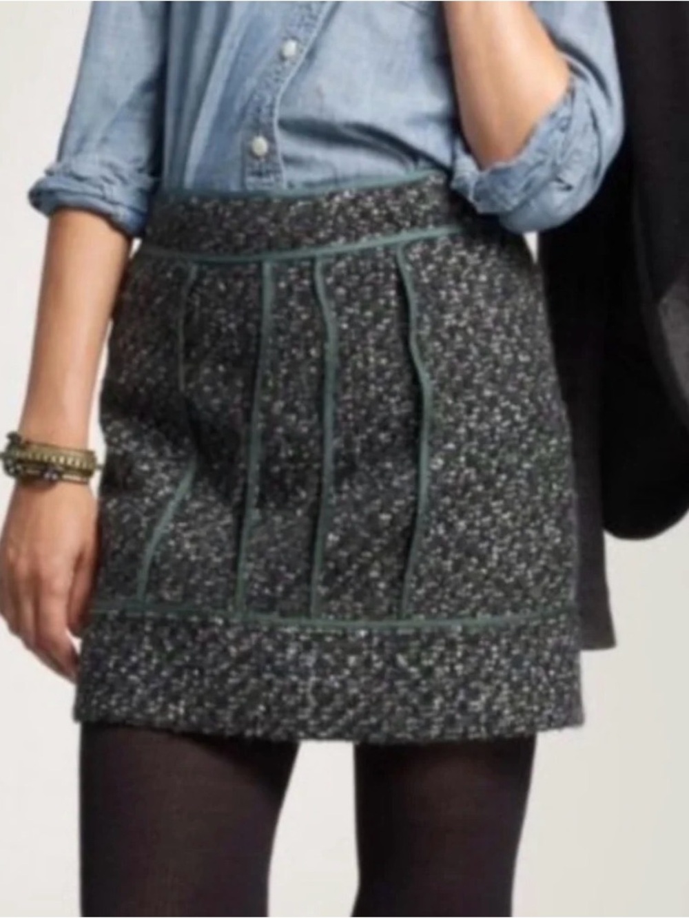 J. Crew Dark Green Tweed Mini Skirt